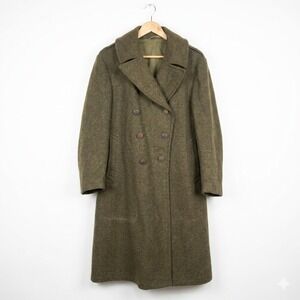 Vtg WW2 US Military Heavy Melton Wool Olive Drab Officer Overcoat Greatcoat